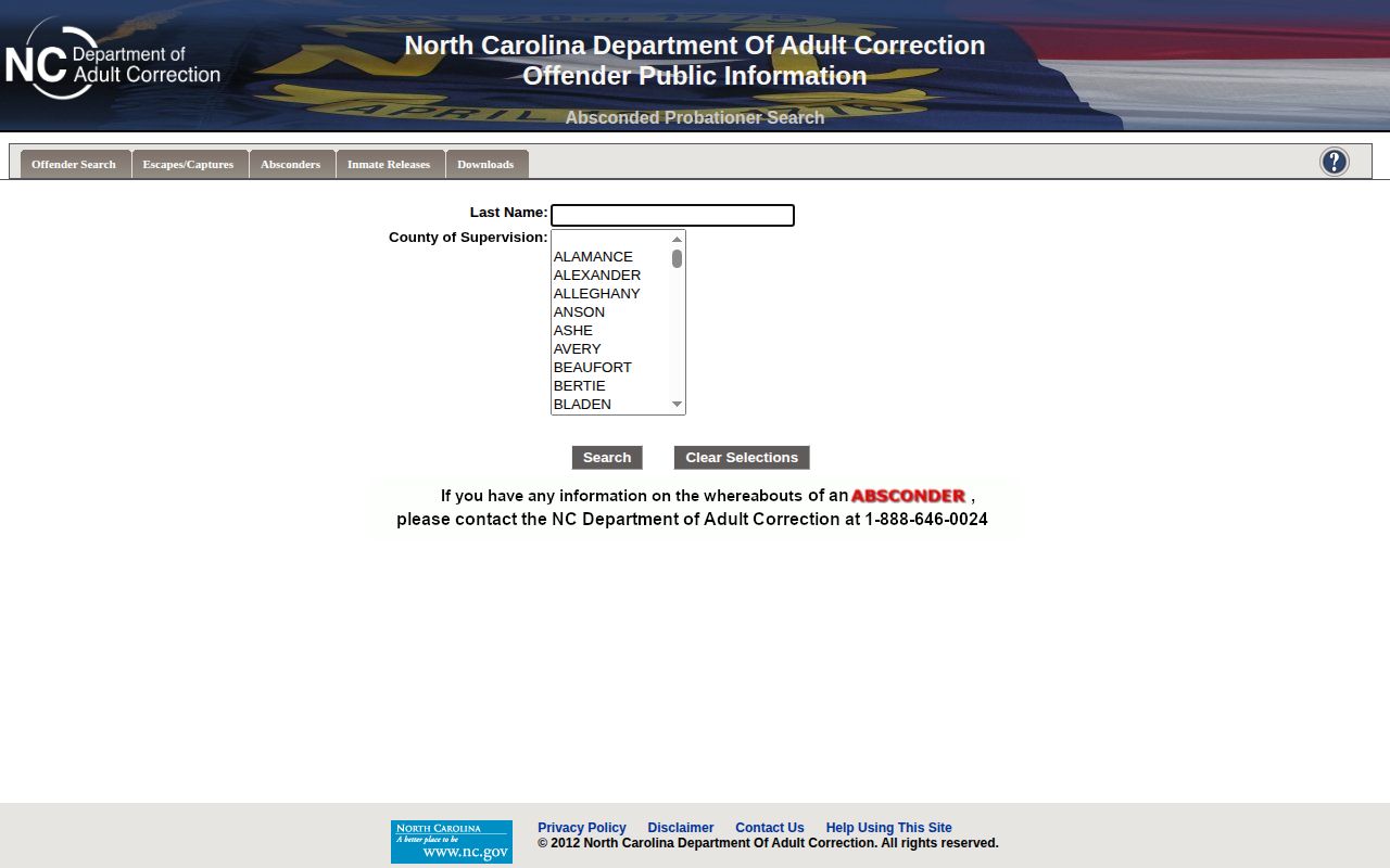 Pitt County parole probation absconder search fields
