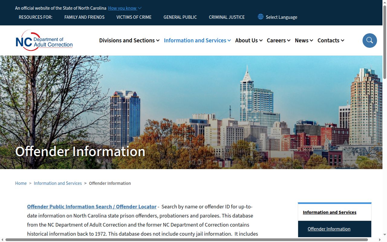 NCDAC search directory for North Carolina state prison releases to Pitt County