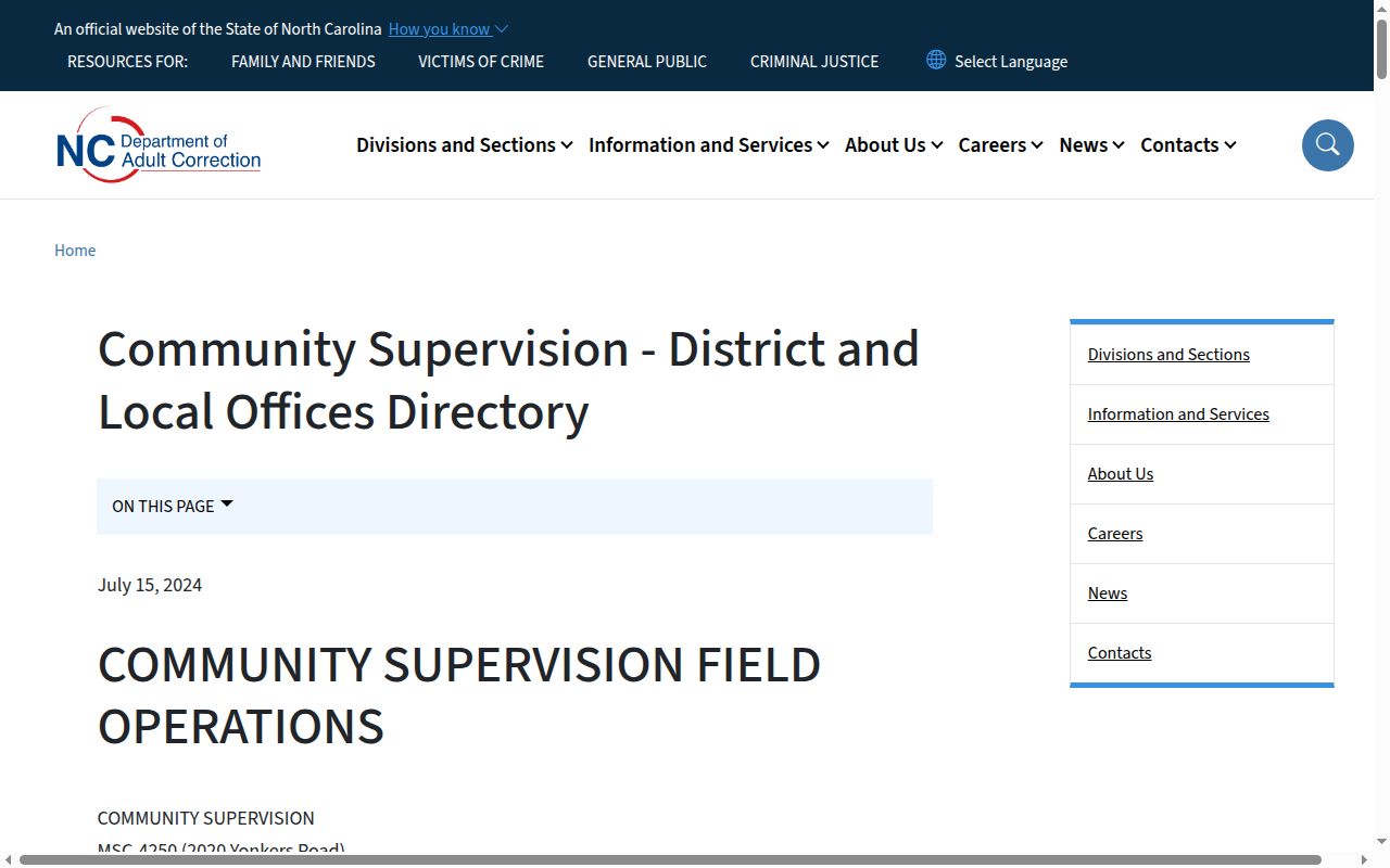 Pitt County parole and probation Greenville supervision office directory