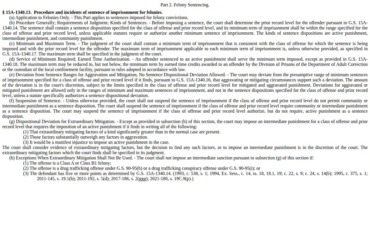 North Carolina statute governing Pitt County projected release minimum terms