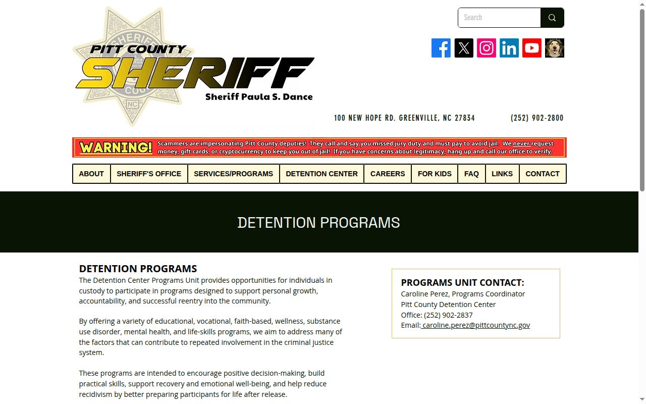 Pitt County release reentry and detention programs page